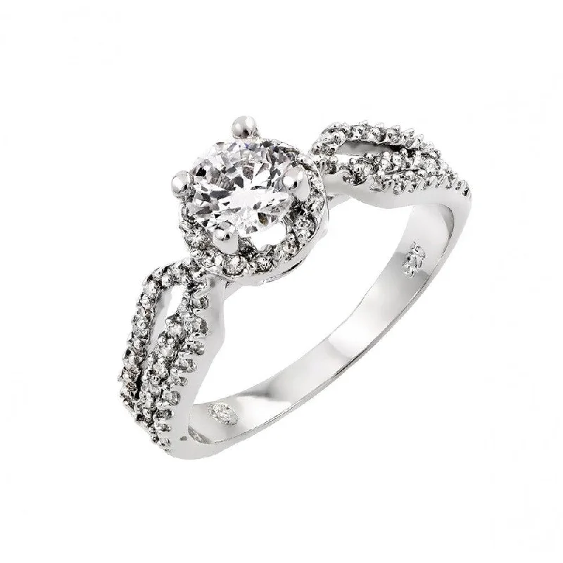 Ladies Loud Glow Engagement Rings -Silver 925 Rhodium Plated Clear CZ Bridal Engagement Ring - BGR00793