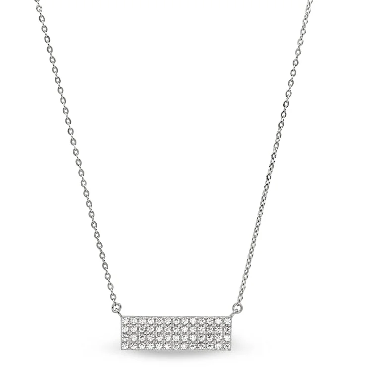 Ladies Necklaces with Grey Pollucite-Platinum Finish Sterling Silver Micropave Four Row Bar Necklace with Simulated Diamonds on 16"-18" Adjustable Chain