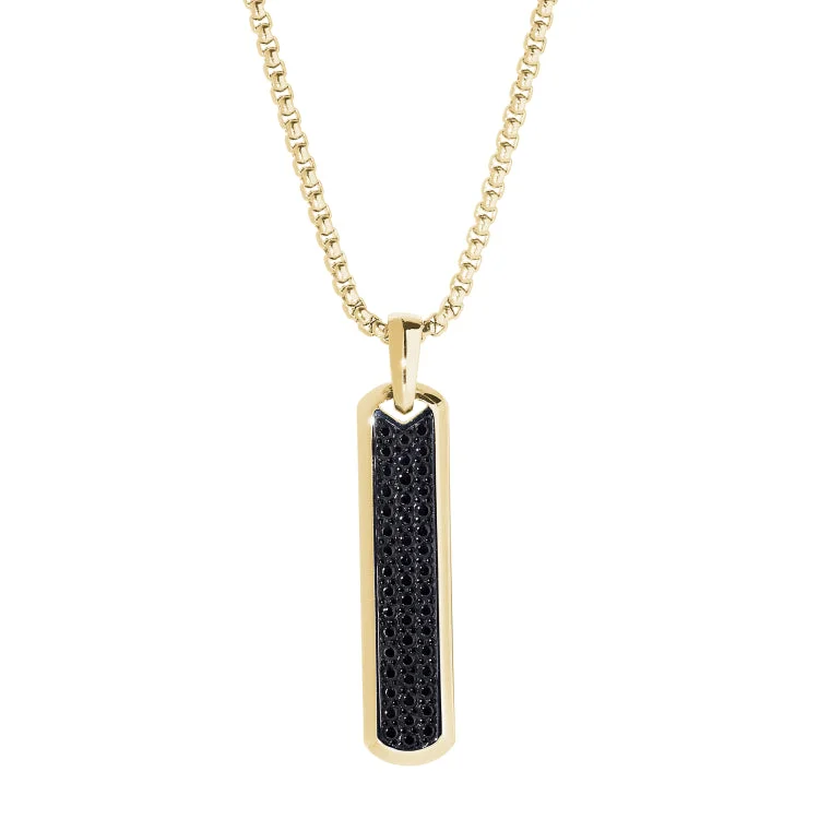 Ladies Necklaces with Plum Tanzanite-Gold IP Finish Stainless Steel Long Thin Rectangular Necklace on 20" Rouned Box Chain