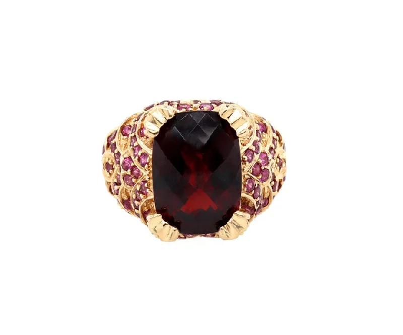 Ladies Rings with Rust Brookite-7.0ct Garnet and 1.60ctw Pink Tourmaline Scalloped Cocktail Ring in 14K