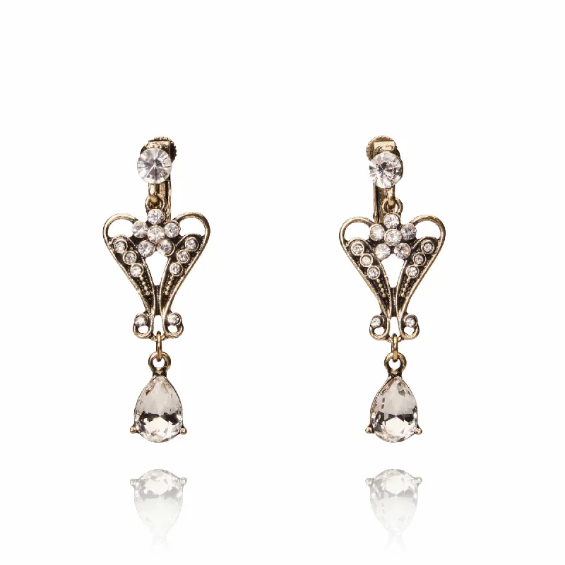 Ladies ornate chandelier earrings -Pendeloque Drop Crystal Earrings: Clip On Earrings