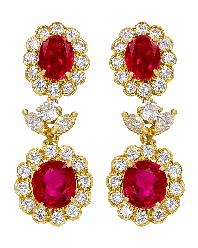 Ladies refined sleek earrings -Burma Ruby Earrings, 7.87 Carats