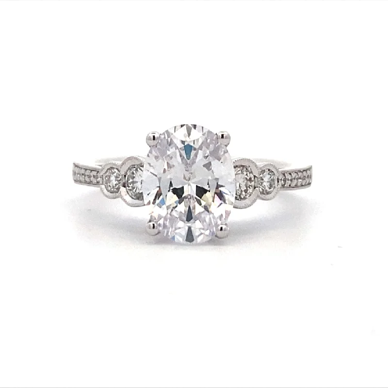 Ladies Puzzle Link Engagement Rings -Oval Diamond Side Stone Engagement Ring in White Gold by Simon G