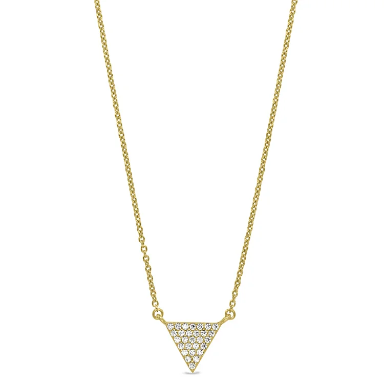 Ladies Necklaces for Dance Spark-Gold Finish Sterling Silver Micropave Triangle Necklace with Simulated Diamonds on 16"-18" Adjustable Chain