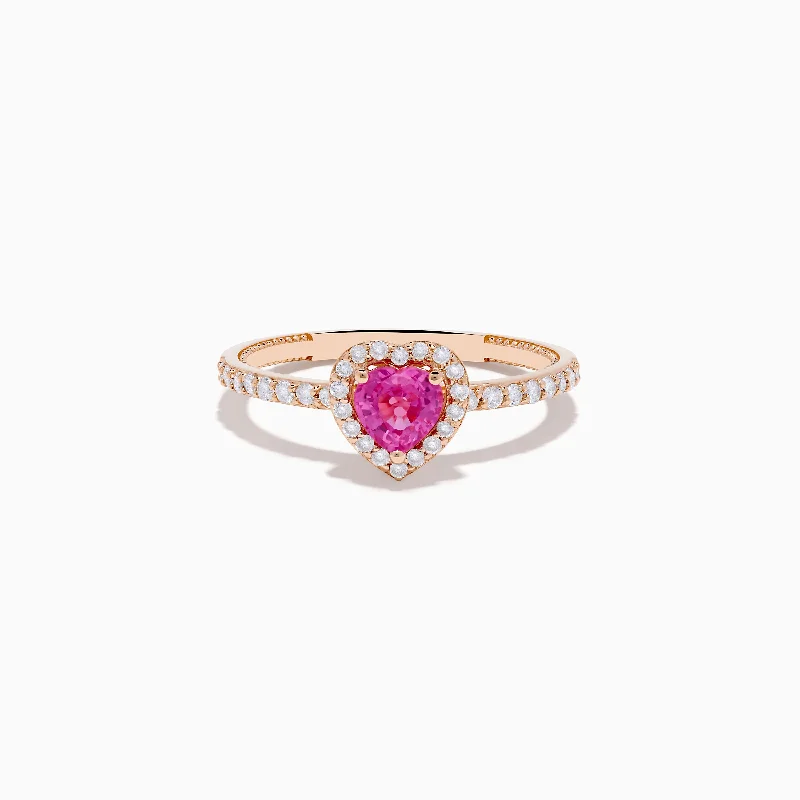 Ladies Rings for Engineer Glow-Novelty 14K Rose Gold Pink Sapphire and Diamond Heart Ring