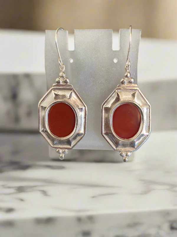 Ladies planetary orbit earrings -Byzantine Earrings in Sterling Silver with Carnelian (GT-10)