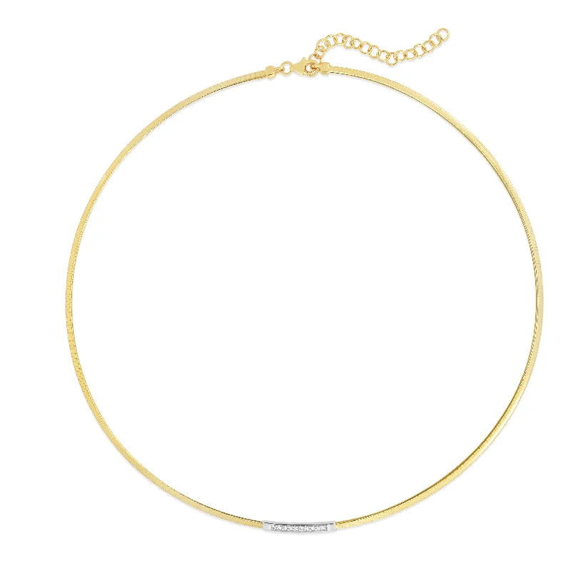 Ladies Necklaces for Travel Glow-14K Gold Skinny Omega Diamond Bar Necklace