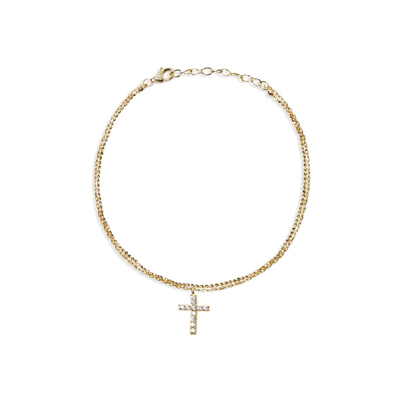 Ladies Bracelets Sterling Shine-THE DOUBLE CHAIN CROSS BRACELET