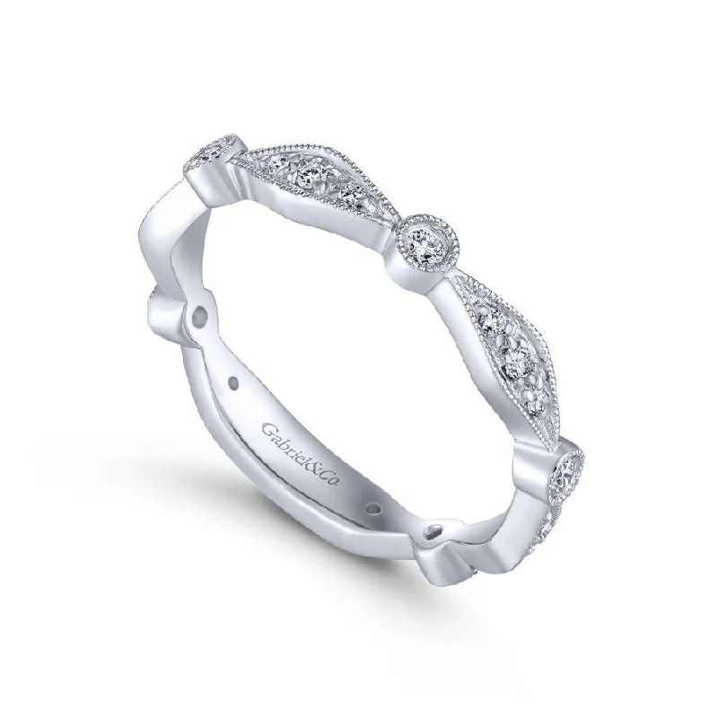 Ladies Rings Crafted Glow-Gabriel & Co. - LR4749W45JJ - 14K White Gold Angular Shape Station Stackable Diamond Ring