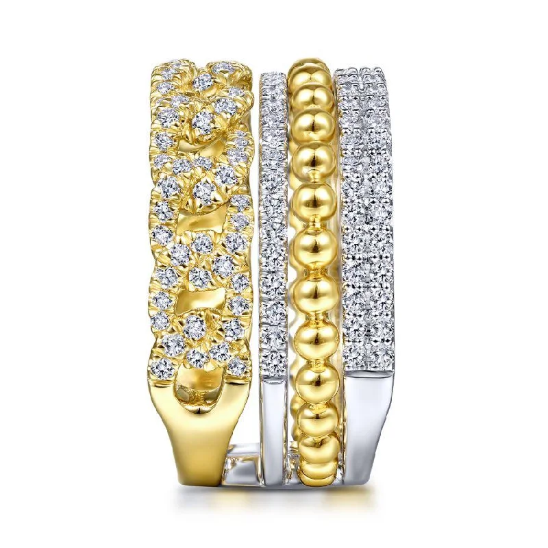 Ladies Rings in Rose Spark-Gabriel & Co. - LR51517M45JJ - 14K White-Yellow Gold Wide Band Layered Diamond Ring