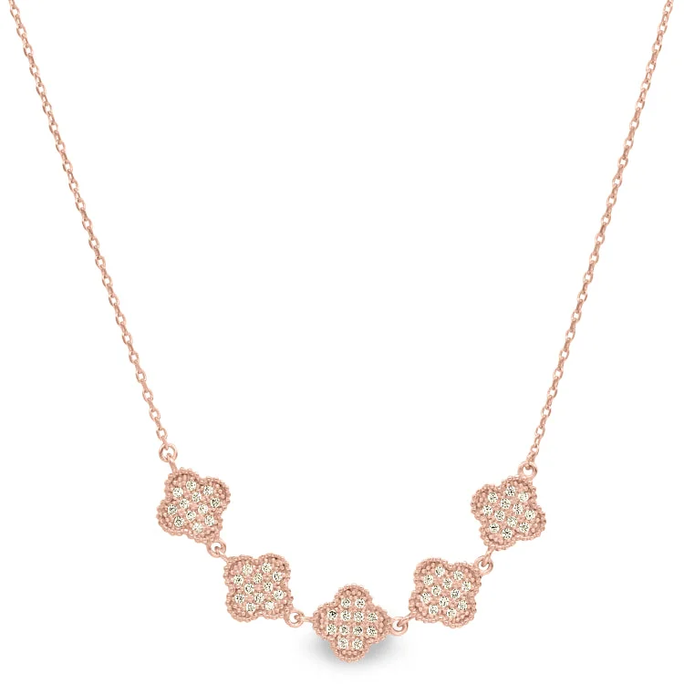 Ladies Necklaces Infinite Glow-Rose Gold Finish Sterling Silver Micropave Five Clover Necklace with Simulated Diamonds on 16"-18" Adjustable Chain