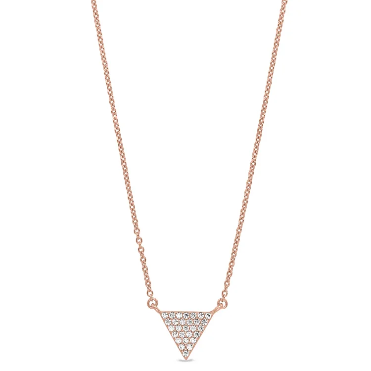 Ladies Necklaces with Green Emerald-Rose Gold Finish Sterling Silver Micropave Triangle Necklace with Simulated Diamonds on 16"-18" Adjustable Chain