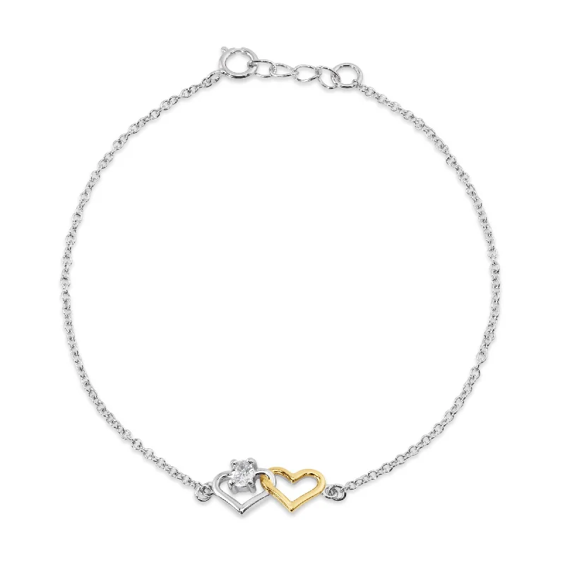 Ladies Bracelets Flex Shine-925 Sterling Silver Rhodium and Gold Plated Heart Clear CZ Bracelet- BGB00386