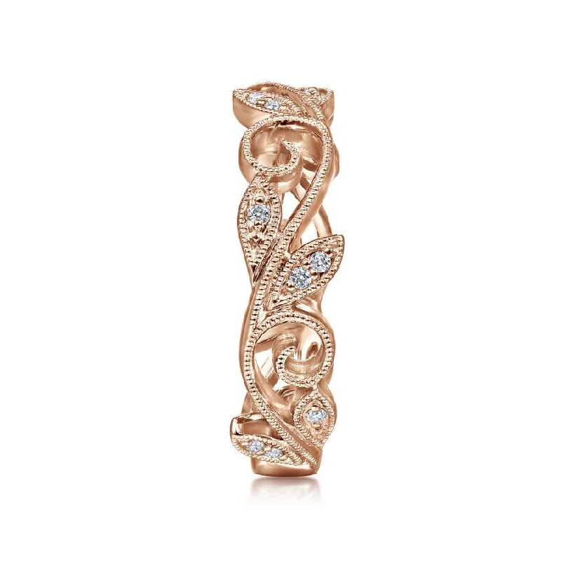 Ladies Rings for Winter Shine-Gabriel & Co. - LR4593K45JJ - 14K Rose Gold Scrolling Floral Diamond Ring