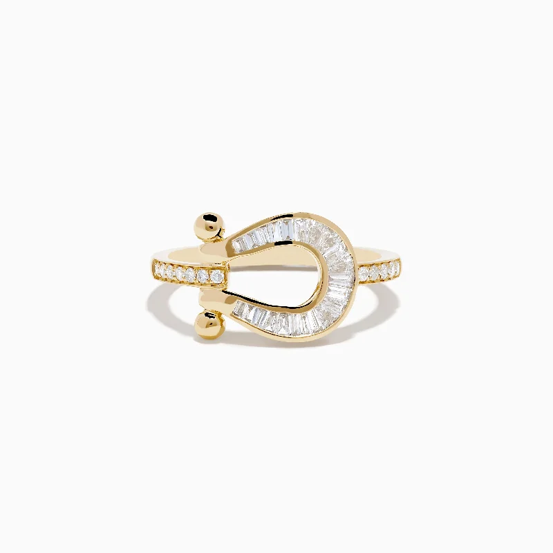 Ladies Rings with Angel Spark-Novelty 14K Yellow Gold Diamond Horseshoe Ring