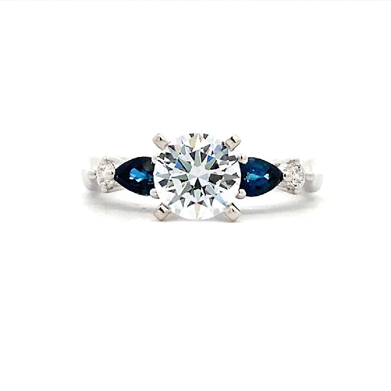 Ladies Heirloom Antique Engagement Rings -Round Diamond Side Stone Engagement Ring in White Gold by Gabriel NY