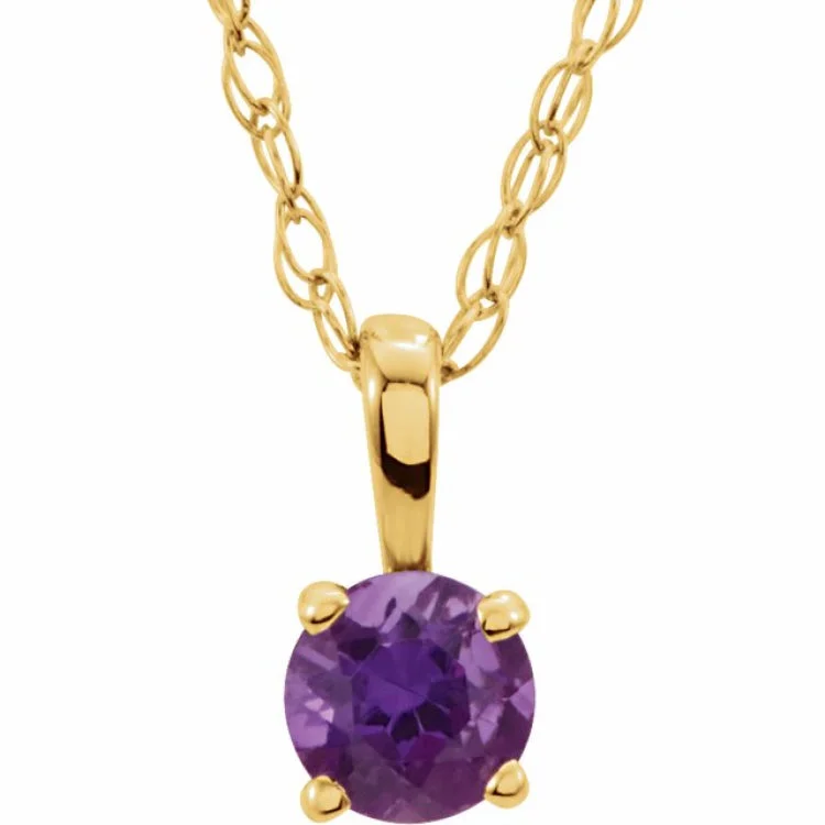 Ladies Necklaces with Heart Glow-14K Yellow 3 mm Amethyst Youth Solitaire 14" Necklace