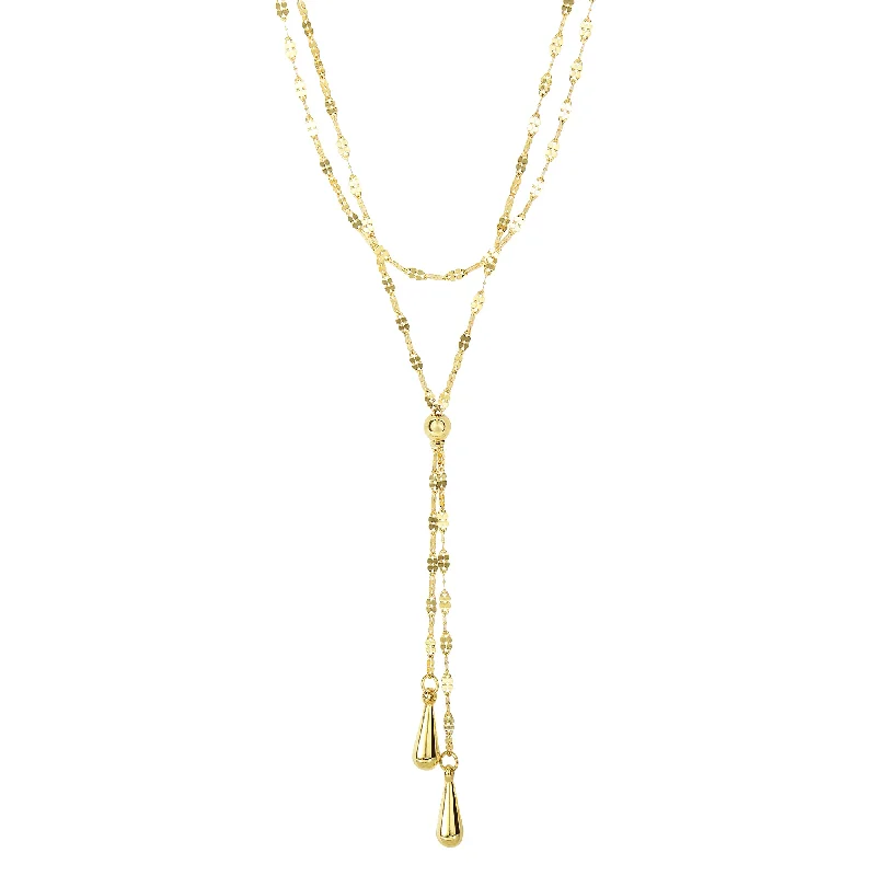 Ladies Necklaces with Milky Moonstone-14K Gold Double Tear Drop Multi-Strand Necklace