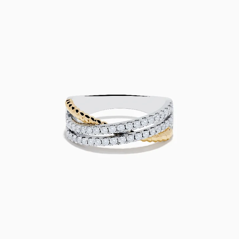 Ladies Rings with Cross Spark-Duo 14K White & Yellow Gold Diamond Criss Cross Ring