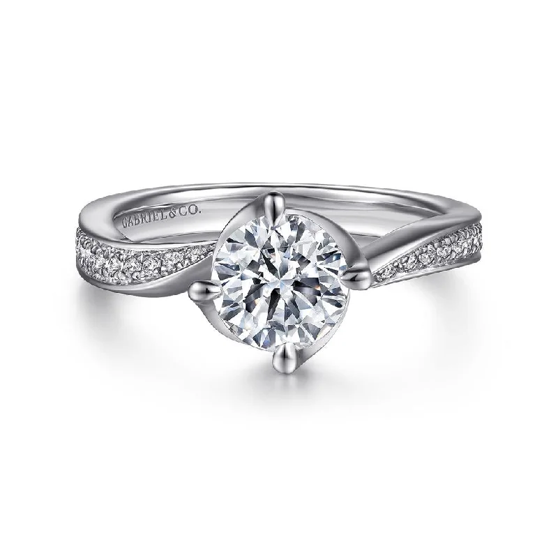 Ladies Winged Charm Engagement Rings -Gabriel & Co 14K White Gold Bypass Round Diamond Engagement Setting