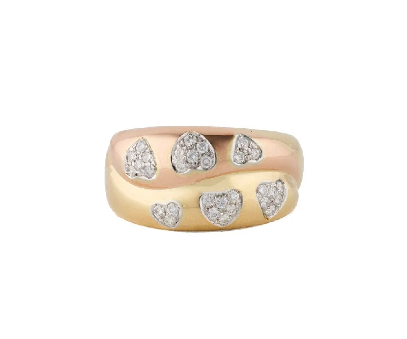 Ladies Rings with Silver Glow-Chimento 0.60ctw Pave Diamond Heart Double Row Ring in 18K