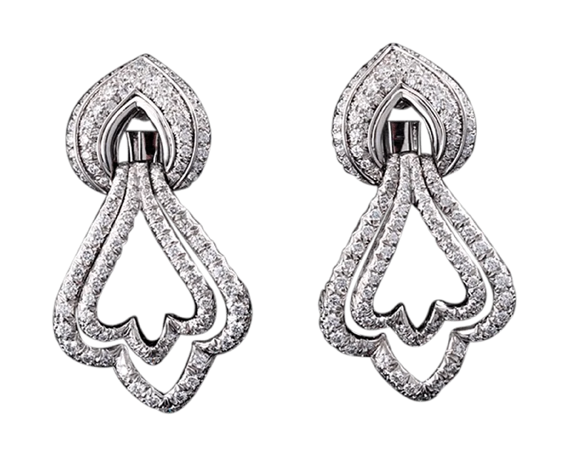 Ladies tactile texture earrings -Henry Dunay Platinum and Diamond Dangle Earrings