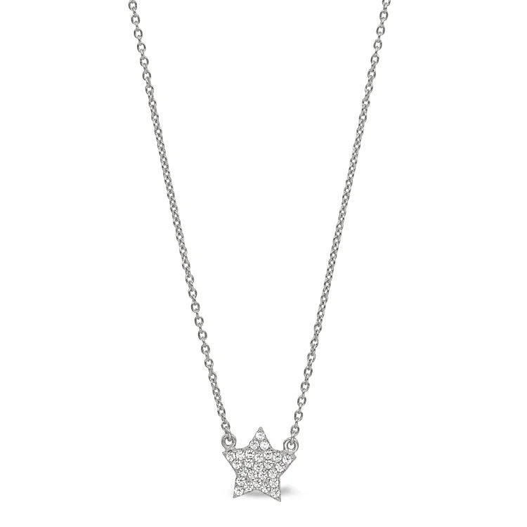 Ladies Necklaces Long Glow-Platinum Finish Sterling Silver Micropave Star Necklace with Simulated Diamonds on 16"-18" Adjustable Chain