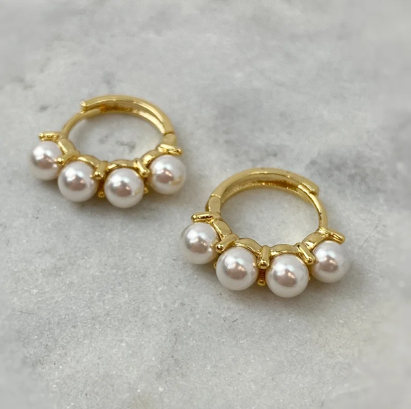 Ladies substantial heavy earrings -Huggie Earring with 4 Pearls