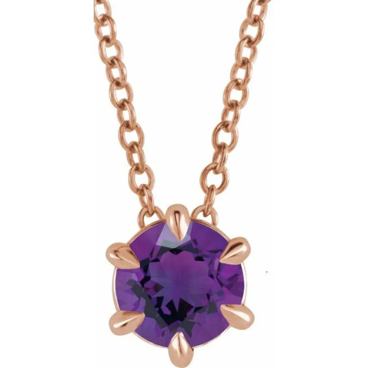 Ladies Necklaces with Green Aventurine-14K Rose 5 mm Natural Amethyst Solitaire 16-18" Necklace