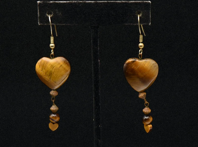 Ladies Valentine’s passion earrings -Vintage Tiger's Eye Heart Bead Earrings