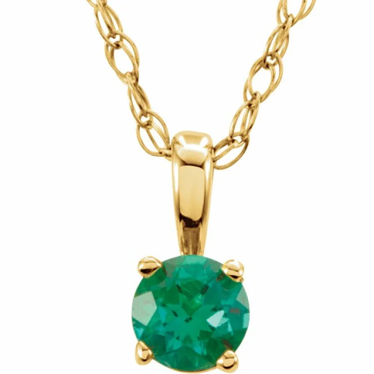 Ladies Necklaces with White Phenakite-14K Yellow 3 mm Imitation Emerald Youth Solitaire 14" Necklace