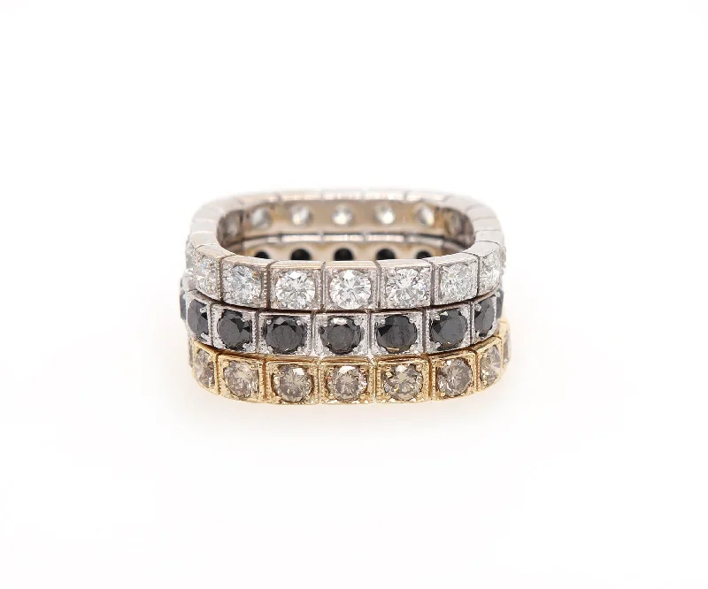 Ladies Rings with Crystal Shine-4.90ctw Black Top Light Brown and White Diamond Eternity Band Ring Set in 18K