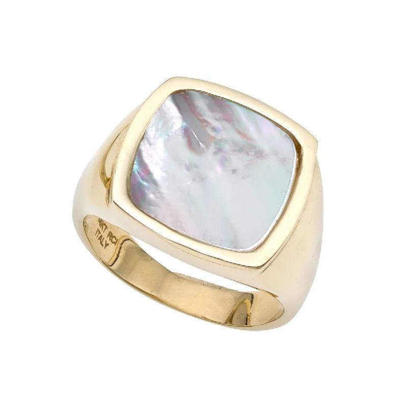 Ladies Rings Sterling Spark-14K Yellow Gold Large Square White Mother of Pearl Ring R7190-07