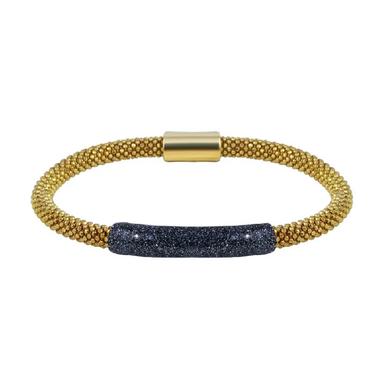 Ladies Bracelets Classic Glow-Clearance-Gold Plated 925 Sterling Silver Black Bar Glitter Magnetic Bracelet - SPB00002