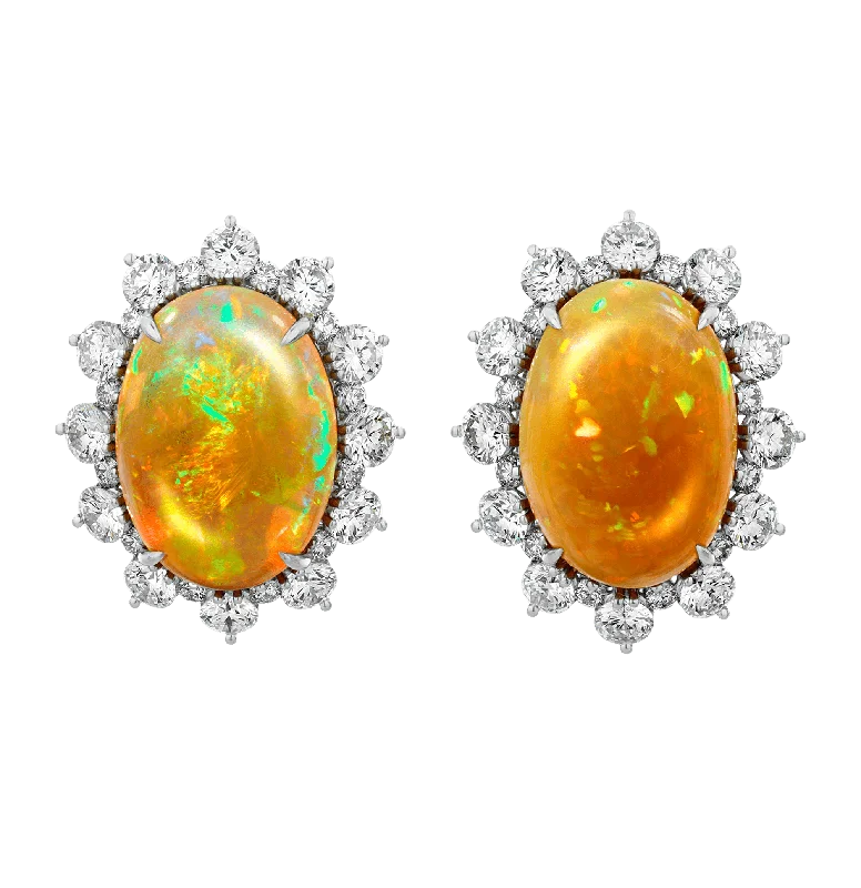 Ladies dainty stud earrings -Fire Opal Earrings, 13.40 Carats