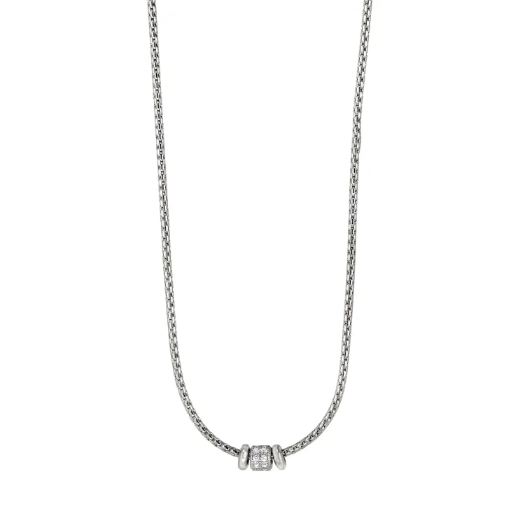 Ladies Necklaces Pure Shine-Rhodium Finish Sterling Silver Corean Cable Necklace with a Barrell with Simulated Diamonds - Adjustable 16"-18"