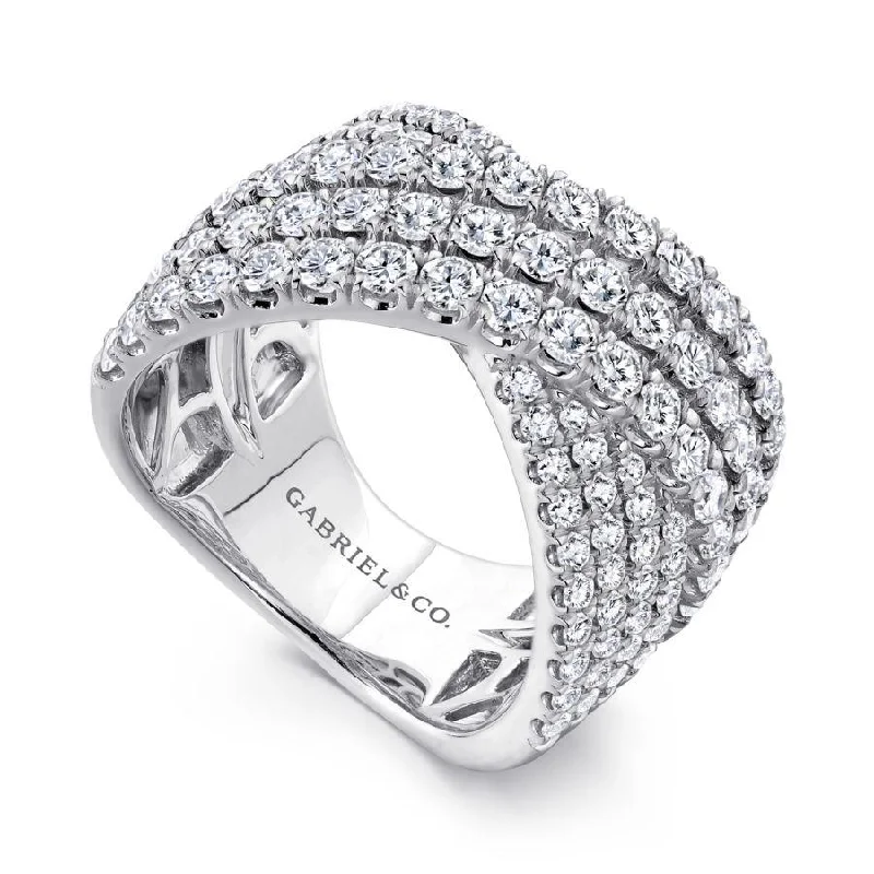 Ladies Rings for Youth Spark-Gabriel & Co. - LR51198W84JJ - 18K White Gold Multi Row Diamond Criss Cross Ring