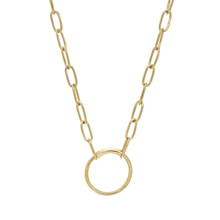 Ladies Necklaces with Lock Spark-Gold Finish Sterling Silver 18" Paper Clip Necklace with Center Circle Station