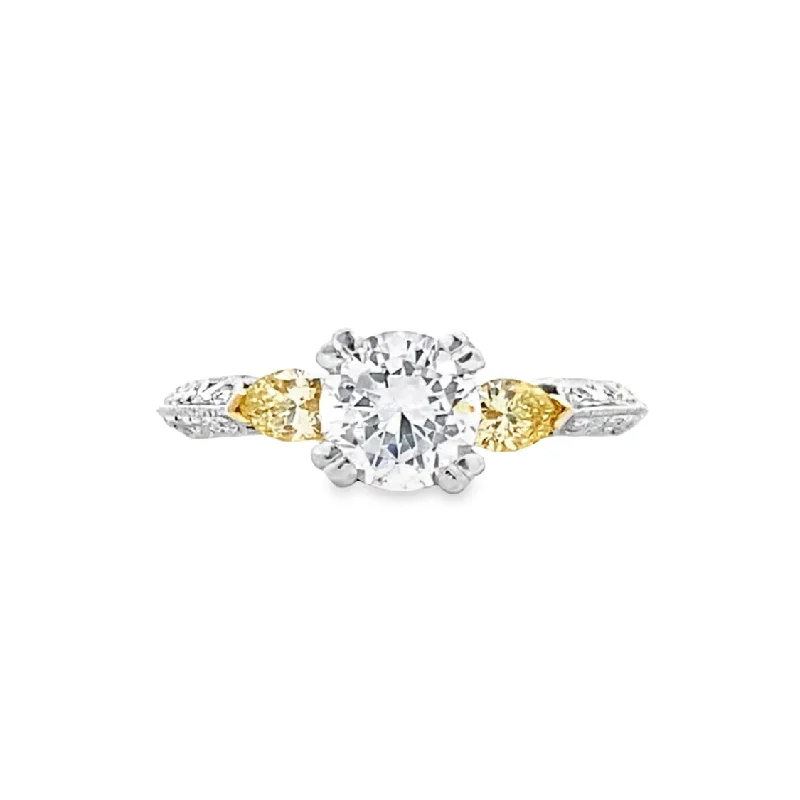 Ladies Dazzling Flash Engagement Rings -Round Diamond Three Stone Engagement Ring in Platinum and Yellow Gold