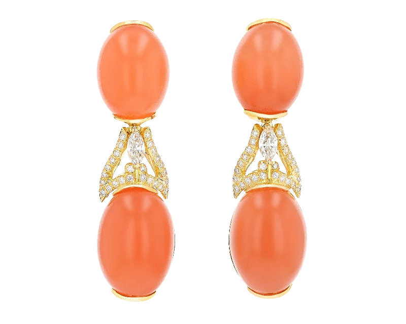 Ladies frosty winter earrings -Henry Dunay Orange Moonstone and Diamond Earrings