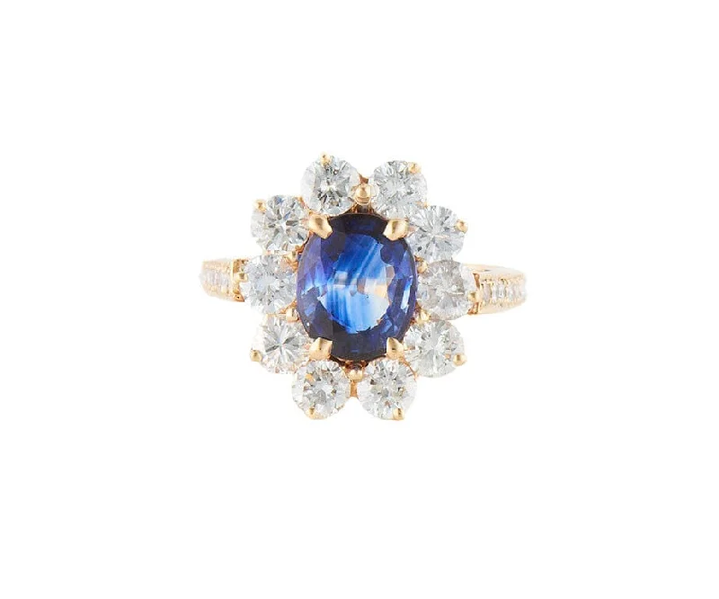 Ladies Rings Twisted Shine-1.75ct Oval Sapphire and 2.00ctw Diamond Starburst Frame Ring in 14K