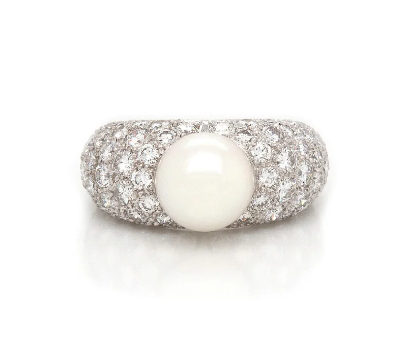 Ladies Rings with Square Shine-Cartier Juliette Cultured Pearl and Diamond Ring in 18K