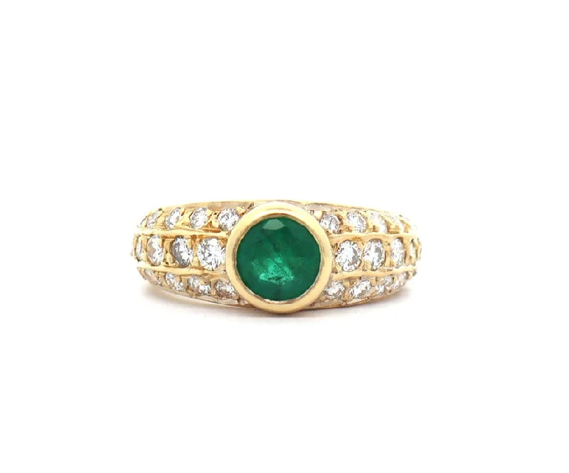 Ladies Rings for Prom Spark-0.60ct Emerald and 0.65ctw Diamond Triple Row Ring in 18K