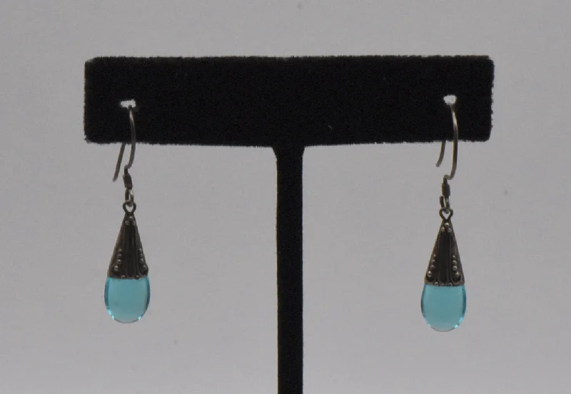 Ladies subtle grace earrings -Vintage Blue Glass Sterling Silver Dangle Earrings