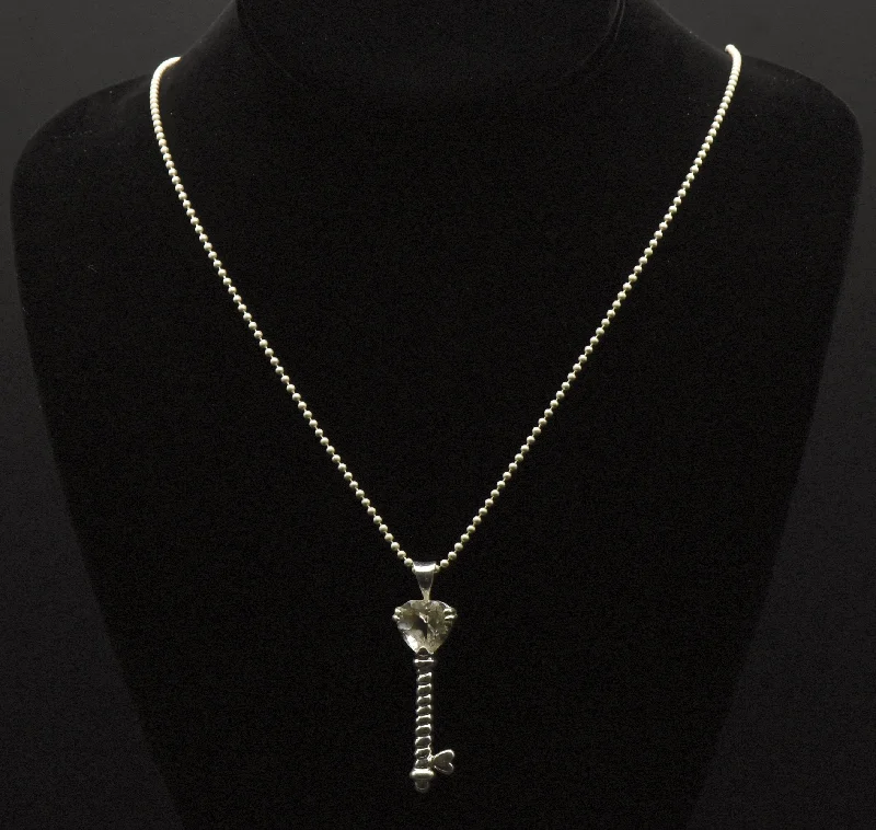 Ladies Necklaces Artistic Shine-Vintage Sterling Silver and Topaz Key Pendant on Sterling Silver Chain Necklace - 30"