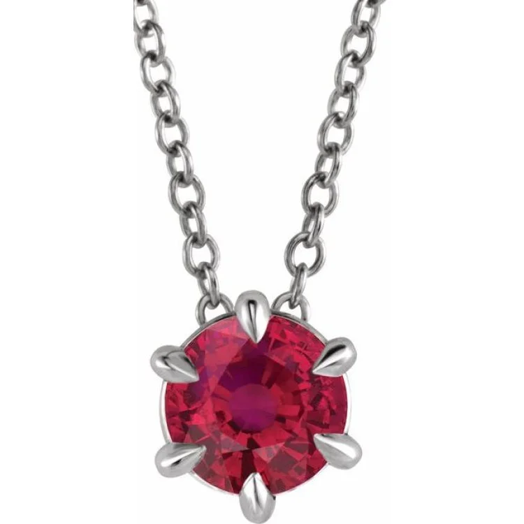 Ladies Necklaces with Diamond Spark-Platinum 6 mm Lab-Grown Ruby Solitaire 16-18" Necklace