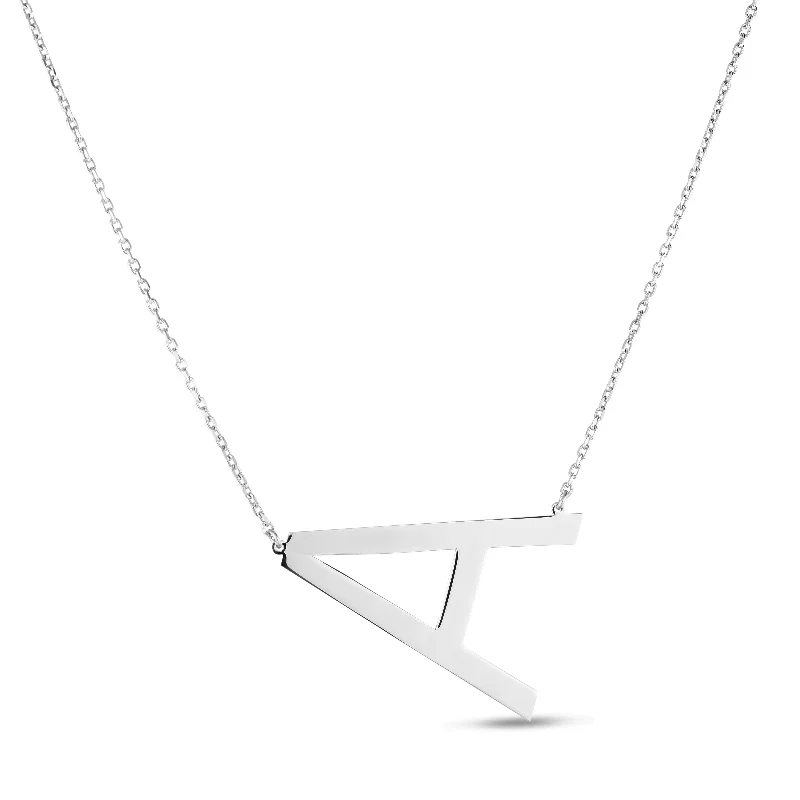 Ladies Necklaces with Blue Glaucophane-Silver A Letter Necklace