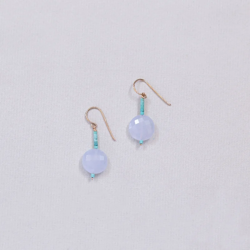 Ladies cosmic ripple earrings -Chalcedony and Turquoise Drop Earrings