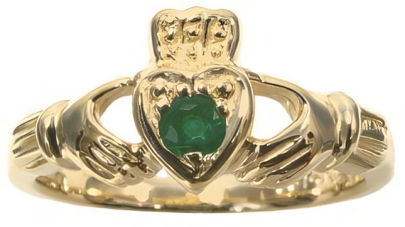 Ladies Rings with Silver Glow-14K Yellow Gold Emerald Claddagh Ring HB00950EM