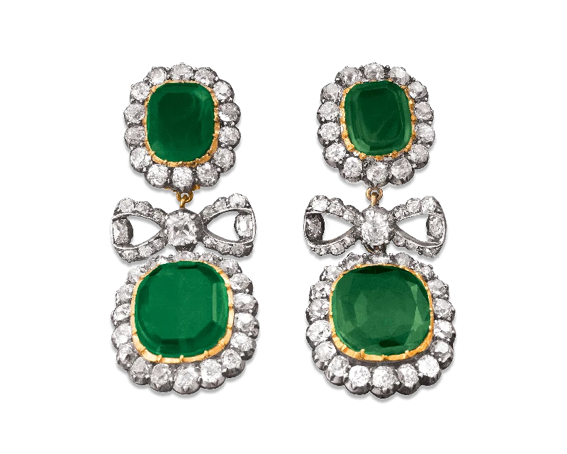 Ladies affordable chic earrings -Edwardian Colombian Emerald Earrings, 13.00 Carats